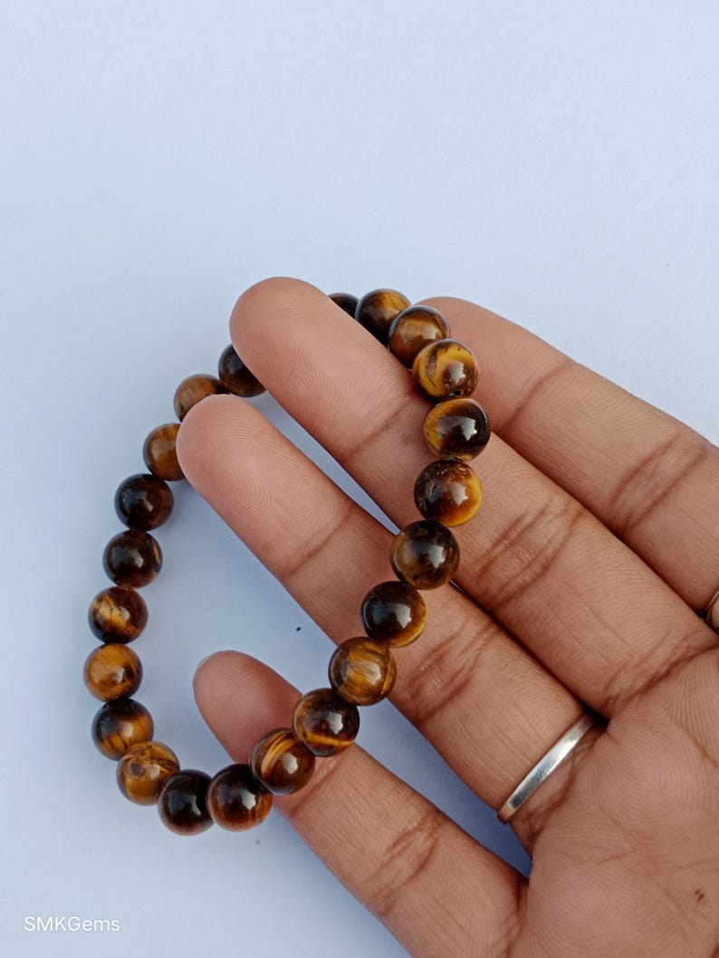 Close-up of genuine Tiger Eye gemstone bracelet