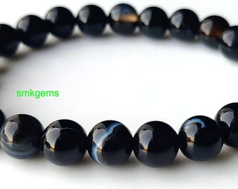 Black Sulemani Hakik Bracelet | Natural Agate Beaded Bracelet | Protection Bracelet | 8mm Gemstone Beads | Unisex Healing Jewelry