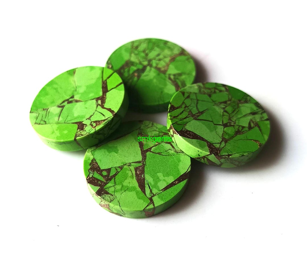 AAA Green Copper Turquoise Round Coin Gemstone – Flat Back Loose Stone ...