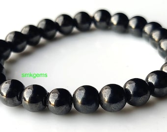 Magnetic Hematite Bracelet, 8mm Magnet Stone Beaded Bracelet, Natural Healing Crystal Bracelet, Handmade Stretch Jewelry