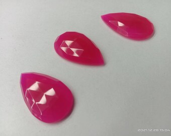 Pink chalcedony long pear rose cut with flat back size:16×27MM