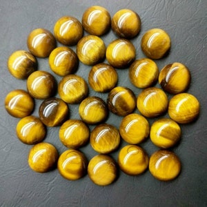 Natural Tiger Eye Round Gemstone, with flat back, Tiger&#39;s Eye Cabochon, Size- 2mm to 20mm