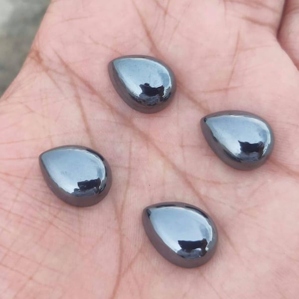 Hematite pear cabochon, loose gemstone,flate back,size(3x5,4x6,5x7,6x8,6x9,7x10,8x12,9x13,10x1412x16,13x18,15x20,16x2218x25,20x30mm)