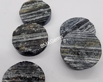 Black Tourmaline Rough Round Cabochon | Natural Loose Gemstone | 8–20mm AAA+