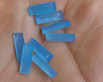 Blue Chalcedony Rectangular Faceted Cut Loose Gemstone(5x15mm)