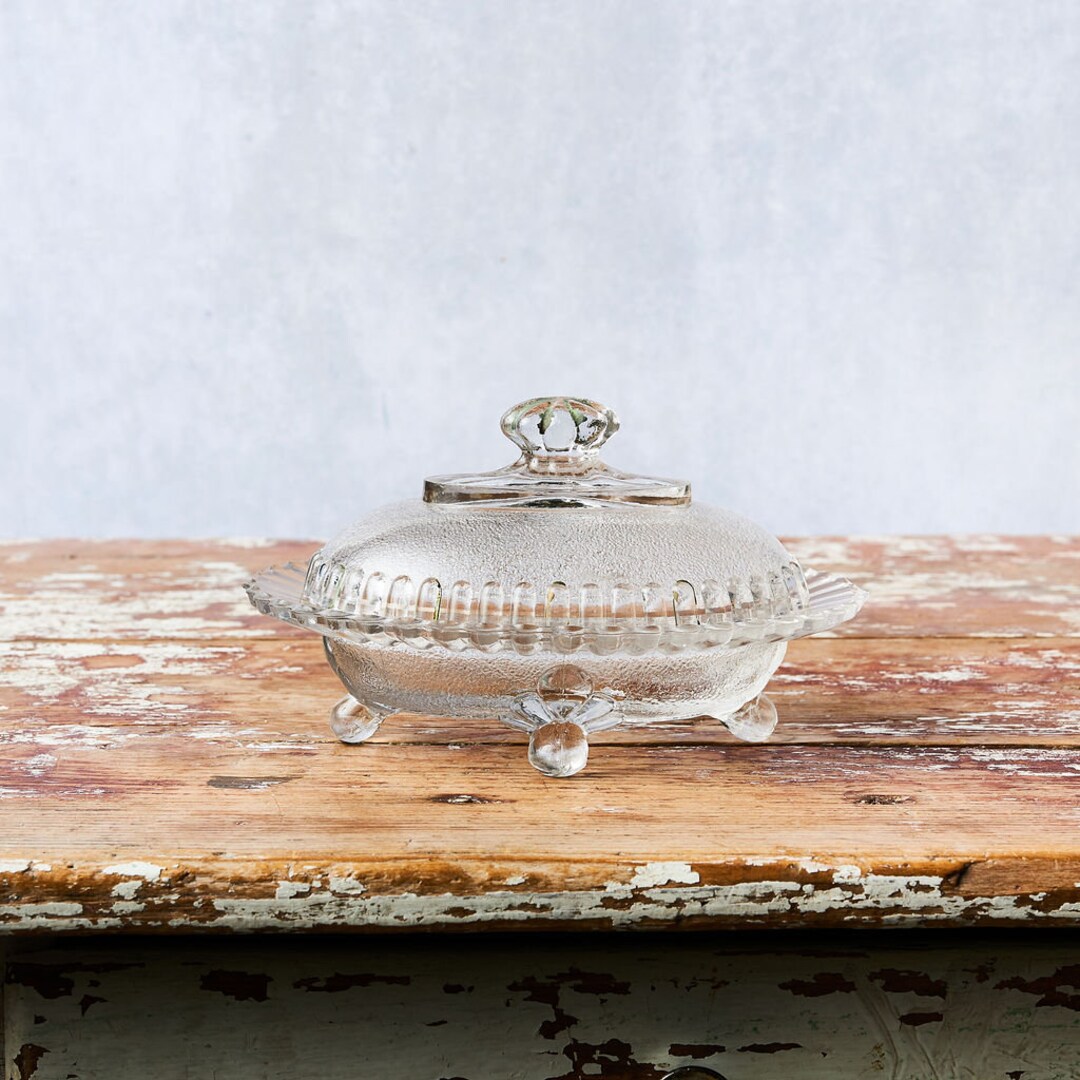 Vintage French Glass Butter Dish Etsy