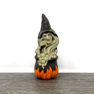 Vintage Wizard Glow in the Dark Witch with Bubbling Cauldron Wax Air Freshener Figurine Halloween Decor