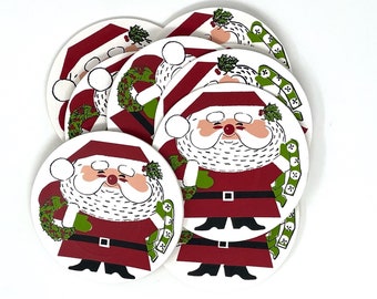 Vintage Stotter Set of 10 MCM Santa Claus Vinyl Coasters Christmas Decor