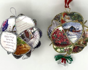 Vintage Handmade Christmas Card Hanging Ball Ornament CHOICE of One Kissing Ball Christmas Decor