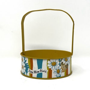 Vintage Little Miss Pixie Tin Litho Yellow Handled Basket Bucket Spring Decor