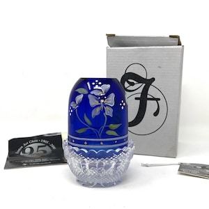 Vintage Unused Original Box Sticker Fenton Signed Hand Painted Flower Butterfly Garden Cobalt Blue Fairy Lamp 95th Anniversary Fenton Lamp