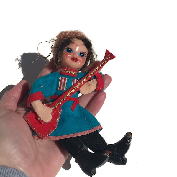 Vintage Russian Doll Playing a Balalaika Ornament Made in Japan Eclectic Christmas Ornament Decor