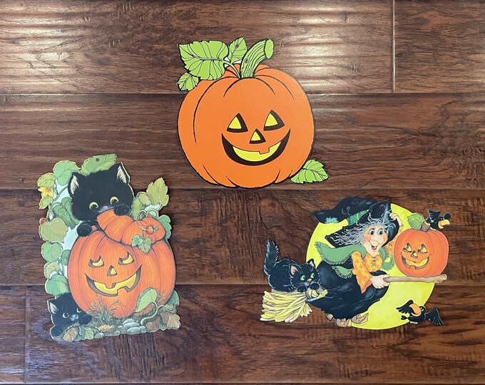Vintage Ambassador Hallmark Set of 3 Halloween Die Cuts Black Cat Jack ...