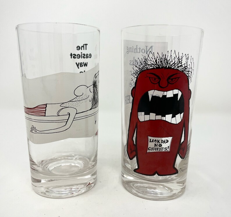 Vintage Set of 4 Humorous Cartoon Novelty Drinking Glasses MCM Etsy