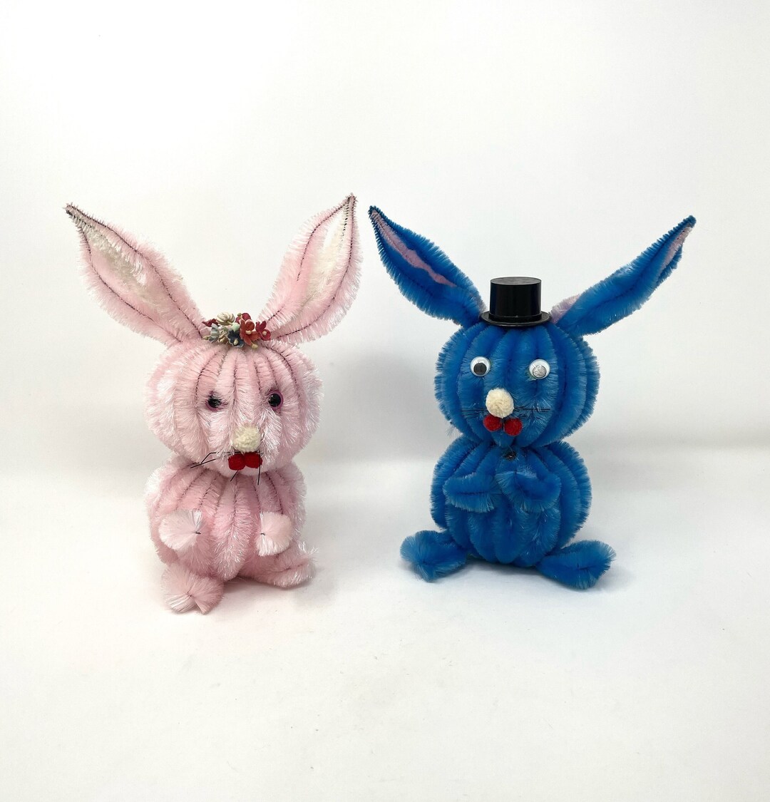 Vintage Pair of Large Bump Chenille Mr. and Mrs. Bunny Rabbit Figurines ...