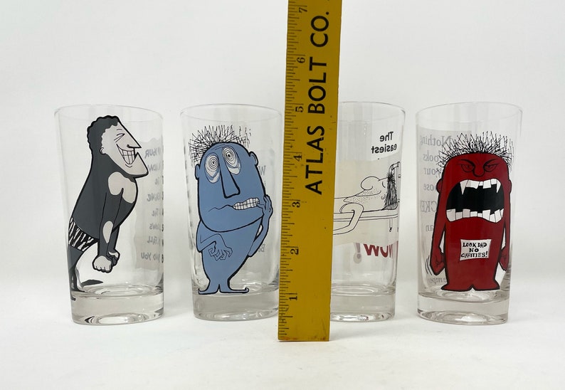 Vintage Set of 4 Humorous Cartoon Novelty Drinking Glasses MCM Etsy