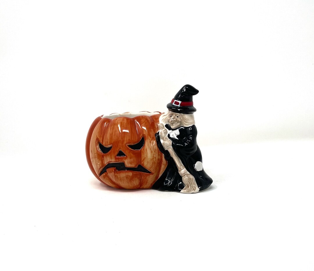 Vintage Holland Floral 1990 Ceramic Angry Jack O Lantern and Witch ...