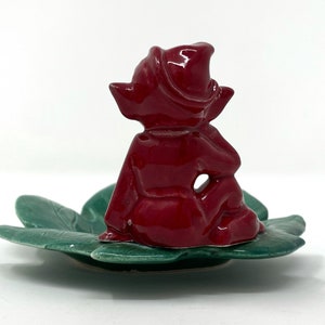 Vintage Gilner STYLE Ceramic Red Pixie Elf on Green Leaf Trinket Candy Dish Christmas Pixie Decor image 5