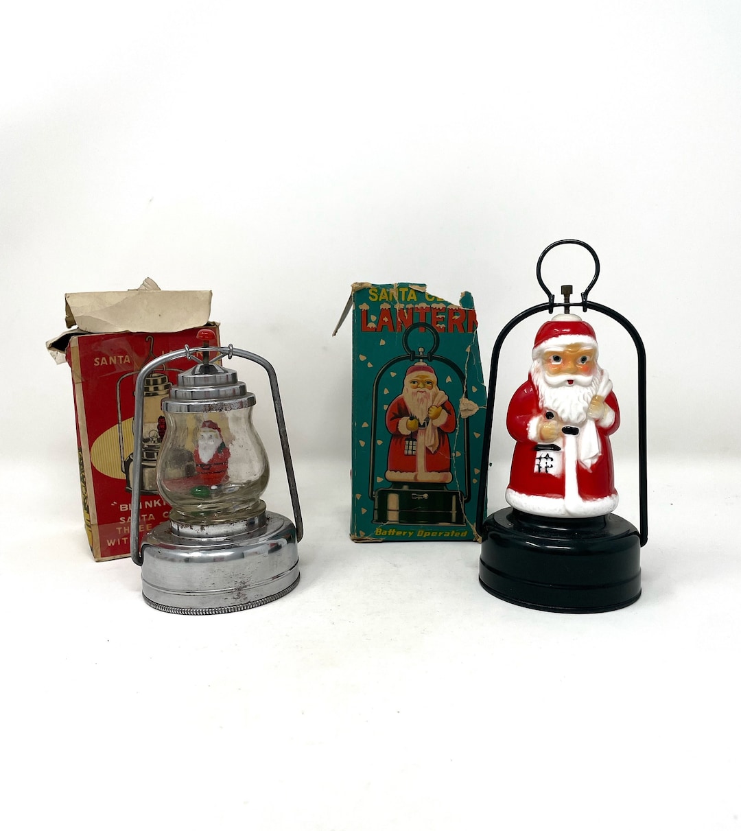 Vintage CHOICE Amico or D. B. Glass Santa Clause Blinking Lantern READ