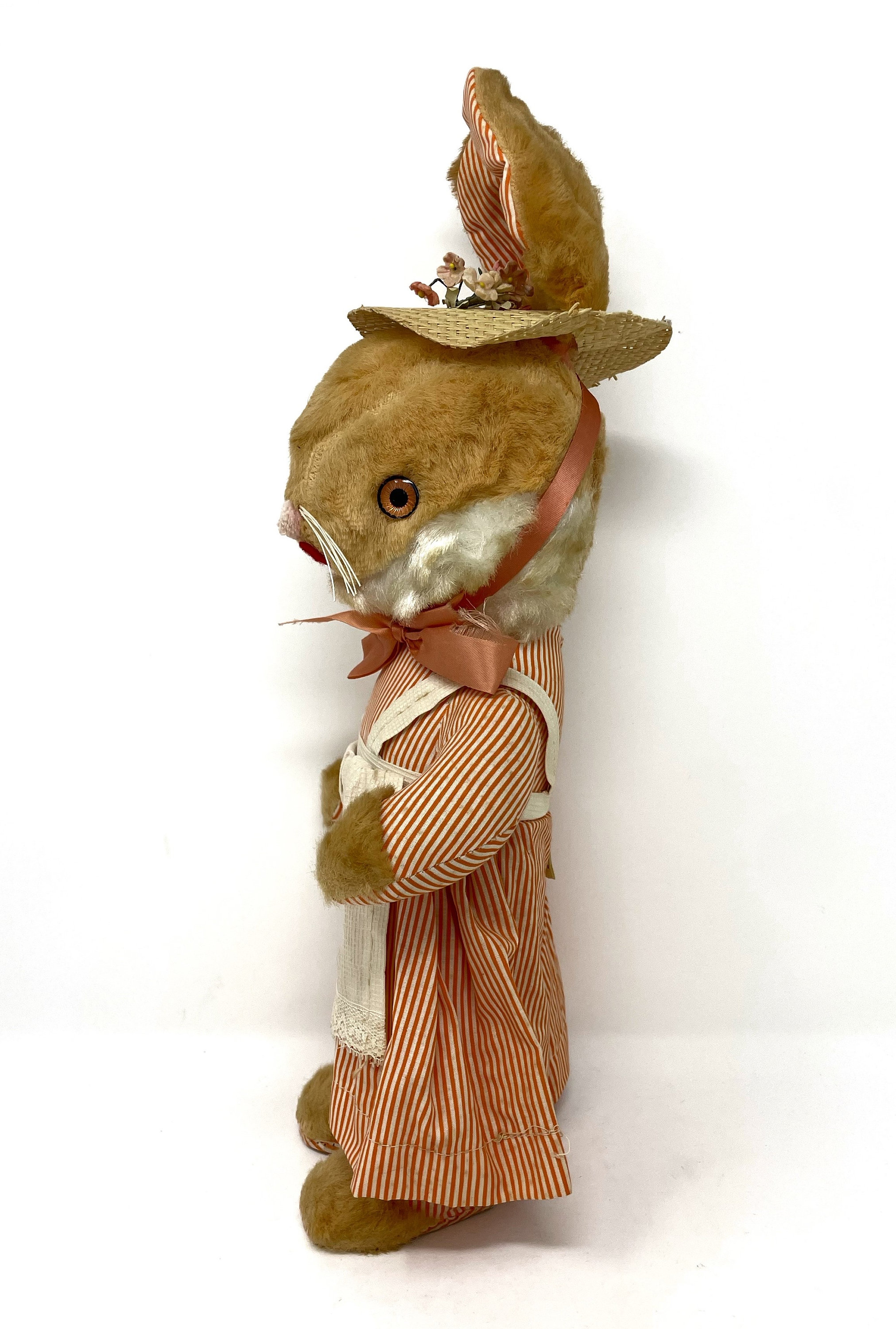 Vintage Gund Creation J. Swedlin Orange Striped Dress and Straw