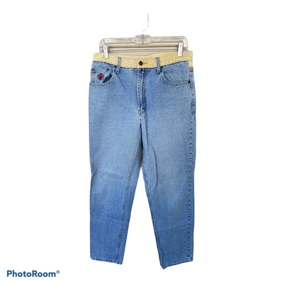 Light Wash Denim Mom Jeans Color Block 