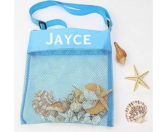 Personalized Kids Sea Shell Bag, Personalized Kids Beach Bag, Beach Shell Mesh Bag, Kids Beach Accessories, Kids Beach Party Favors