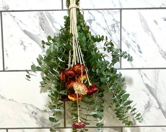 Eucalyptus Shower Bundle with Dried Daisies: Fall Home Decor