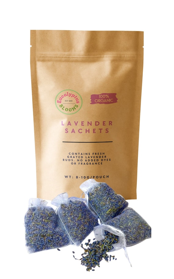 Fragrant Lavender Sachets, Dried lavender buds for odor elimination, clothes freshener, drawers. Scented lavender pouches for relaxing scent
