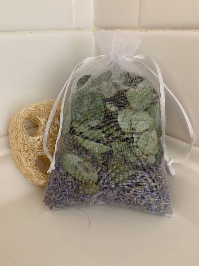 Eucalyptus and Lavender Shower Pouches, Aromatic Shower Eucalyptus Bunch, Plant Cuttings, Lavender Buds, Hanging Shower Eucalyptus Pouch image 8