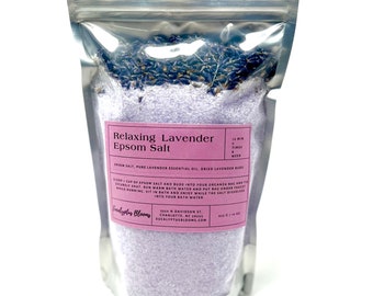 Lavender Epsom Salt Bath Salt - 1lb Lavender Bath Pouches - Bulk Epsom Salt - Muscle Soreness Soak - Athletic Salt Bath - Lavender Bath Salt