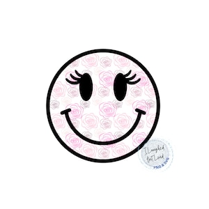 Smiley Face SVG with Eyelashes, Smiley Face PnG, 3 PNG & SVG Files, Smile Face with Roses, Cricut Cut File, Silhouette