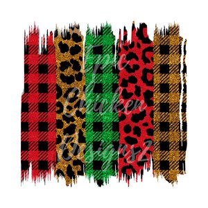 Red, Green & Leopard Christmas Brush Strokes PNG | Christmas Brush Strokes | Brush Strokes PNG | Sublimation Brush Strokes PNG