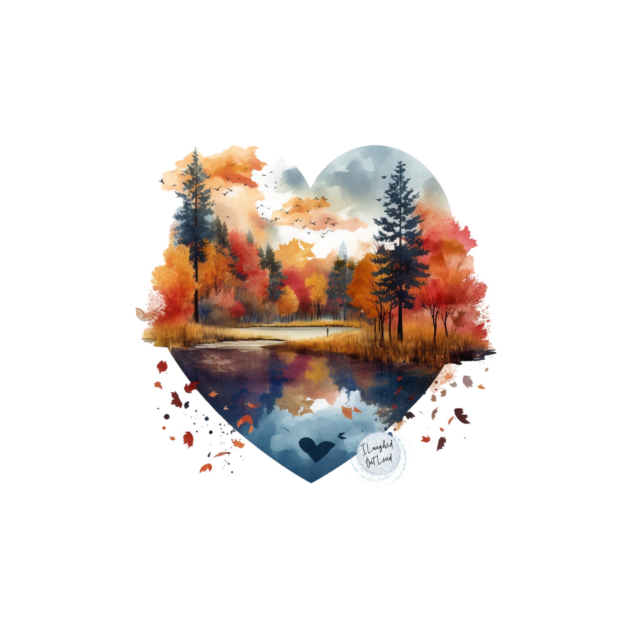 Fall PNG Fall Heart PNG Heart Shaped Fall Scene PNG Watercolor Fall Png