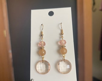 Pink/Brown/Mauve Beaded Dangle Earrings