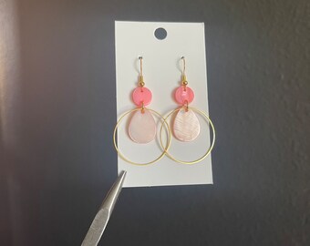 Pink + Gold Circular Dangle Earrings