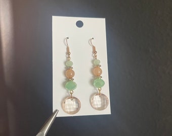 Green/Brown Crystal Beaded Dangle Earrings