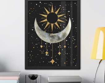 Sun, Moon, Stars Poster Digital Print, Wall Art, Rainbow Poster, Cute Hanging Room Decor