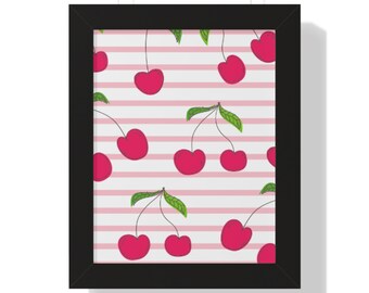 Striped Cherry Poster Digital Print, Wall Art, Poster, Cute Hanging Room Decor
