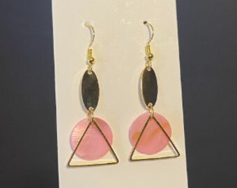 Pink + Gold Geometric Dangle Earrings