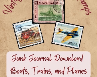 Vintage Transportation Themed Stamp Junk Journal Digital Download Printables