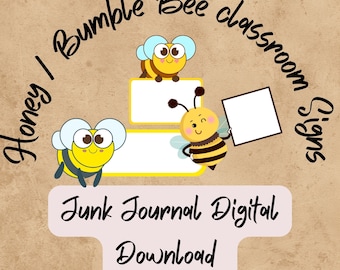 Bumble Bee, Honey Bee Cute Classroom  Animated Themed Digital Download Printables, Name Tags, signs