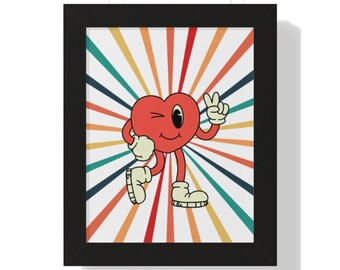 Retro Heart Character Poster Digital Print, Wall Art, Rainbow Poster, Cute Hanging Room Decor