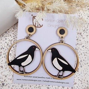 Magpie wooden earrings