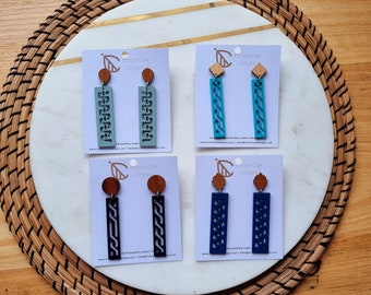 Four wooden bar earrings