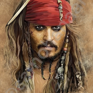 May include: A digital painting of a man with long, braided hair. He is wearing a red bandana and has a serious expression on his face.