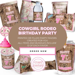 Cowgirl Rodeo Birthday Party Custom Party Favor custom party bundle, 1st Rodeo party favor package custom chip bags snack bags kids favors