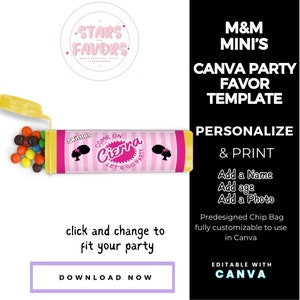 Afro Fashion Doll Lets Go Party Birthday Party Mini M&M tube Labels Wrapper CANVA templates Custom Favor bags snack bags favors