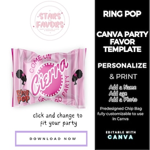 Afro Fashion Doll Lets Go Party Birthday Party Ring Pop Candy Labels Wrapper CANVA templates Custom Favor bags snack bags favors