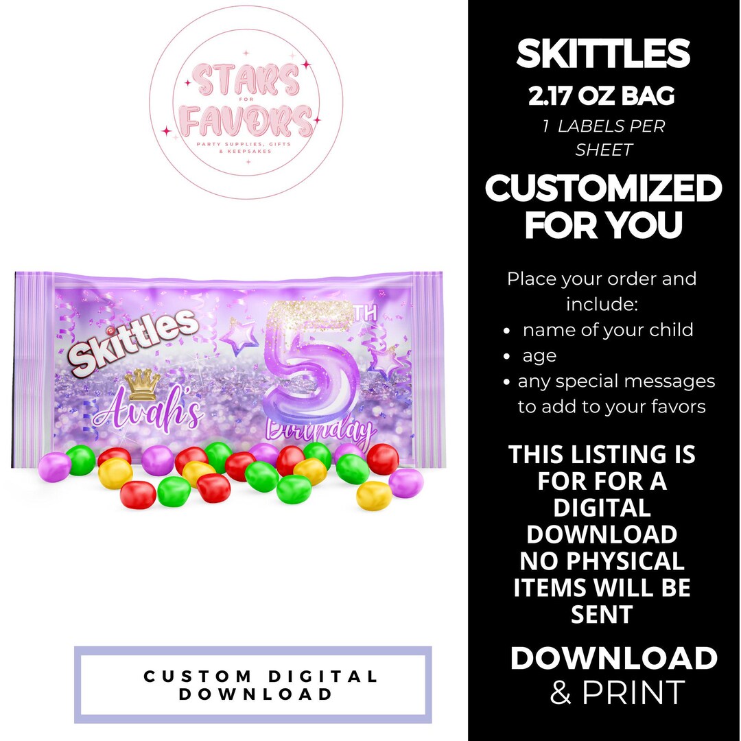 Purple Princess Crown Birthday Party Custom Skittles Candy Wrapper ...