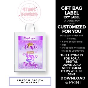 Purple Princess Crown Birthday Party Custom Treat Bag Gift Label custom party, Princess party personalized Treat Wrapper DIGITAL DOWNLOAD